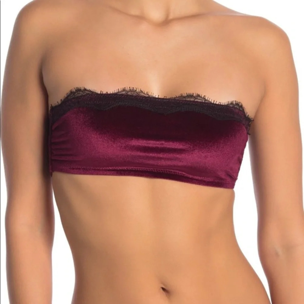 JASON WU Velour Lace Trim Bandeau Bralette, Burgundy, Large, NWT - Picture 2 of 11